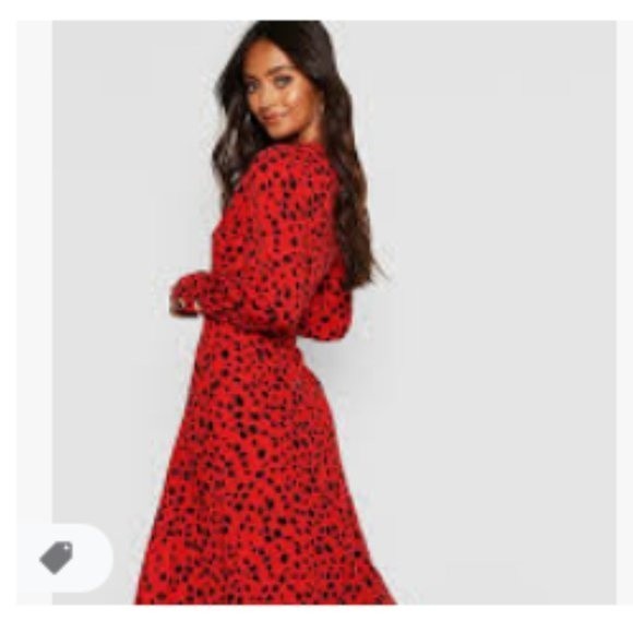 Petite Red Dalmatian Print Button Midi Dress - Picture 3 of 6